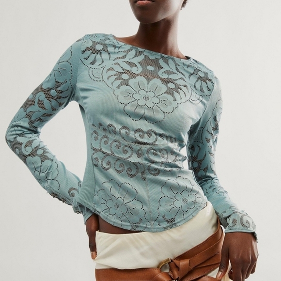 Free People Tops - Free People Wild Roses Long Sleeve Top Steel